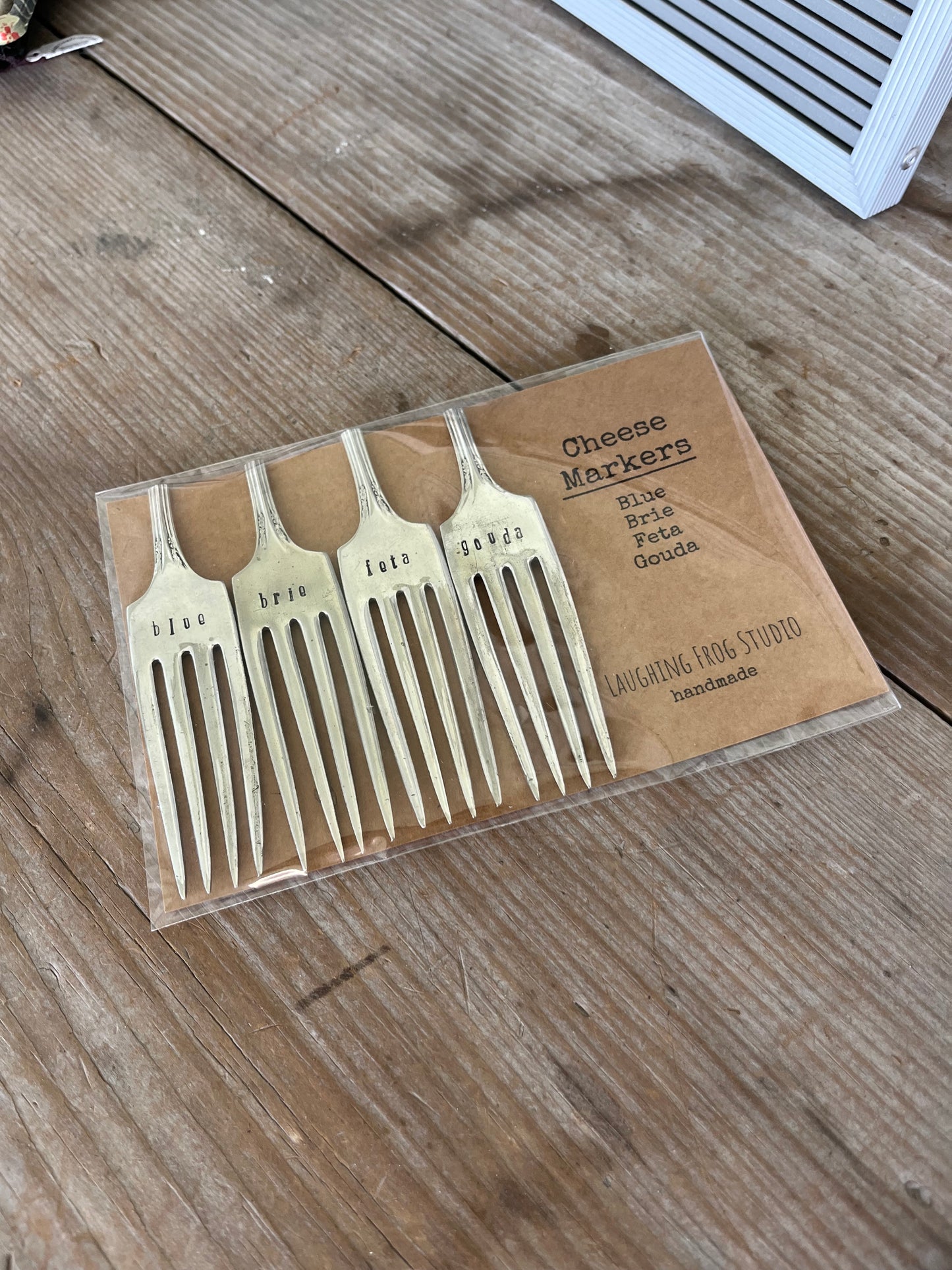 Artisan fork cheese markers set - handcrafted from vintage silverware with clean modern font for entertaining