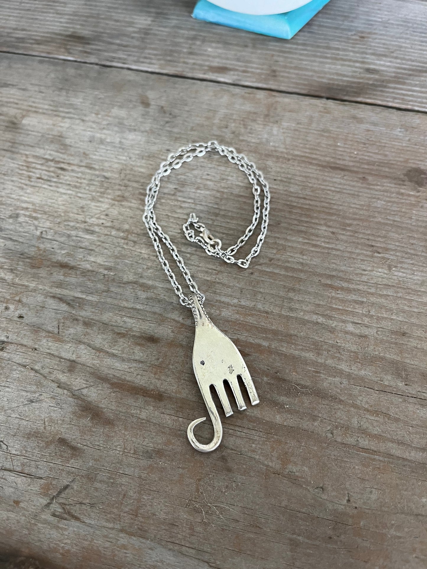 Upcycled silverplate fork elephant necklace on silverplate chain