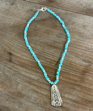 Turquoise Glass Bead Choker with Spoon Pendant FORTUNE - #5703