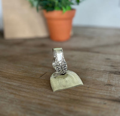 LENORA pattern ergonomic heart handle spoon cheese knife - Ergonomic Heart Handle Cheese Knife - handcrafted from upcycled vintage silverware - Laughing Frog Studio
