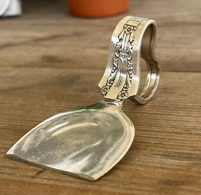 Ergonomic spoon cheese knife on - handcrafted from Lido upcycled vintage silverware