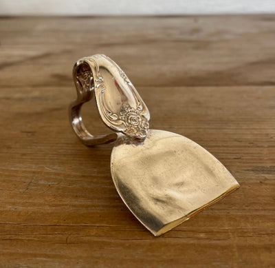 Ergonomic spoon cheese knife - Vanessa/Francesca pattern - handcrafted from upcycled vintage silverware - Laughing Frog Studio