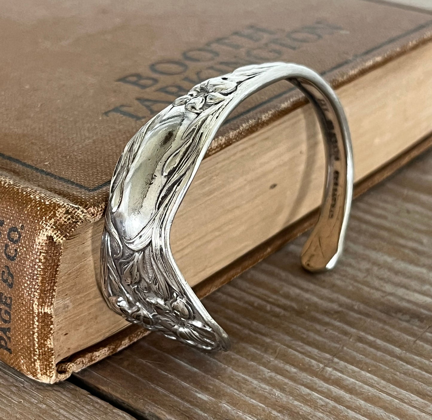 Stratford Silverplate Lilyta pattern spoon cuff bracelet - upcycled vintage silverware - Laughing Frog Studio