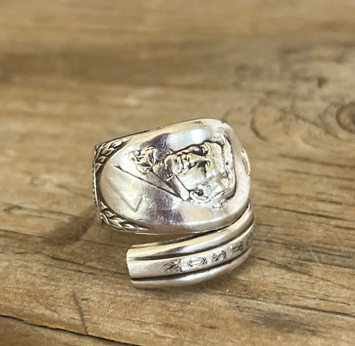 Andrew Jackson spoon ring displaying unique presidential commemorative silverware design