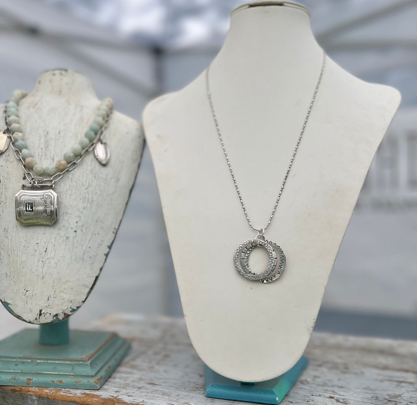 Handcrafted kinetic triple spoon necklace with movement rings - Spoon Necklace - handcrafted from upcycled vintage silverware - Laughing Frog Studio
