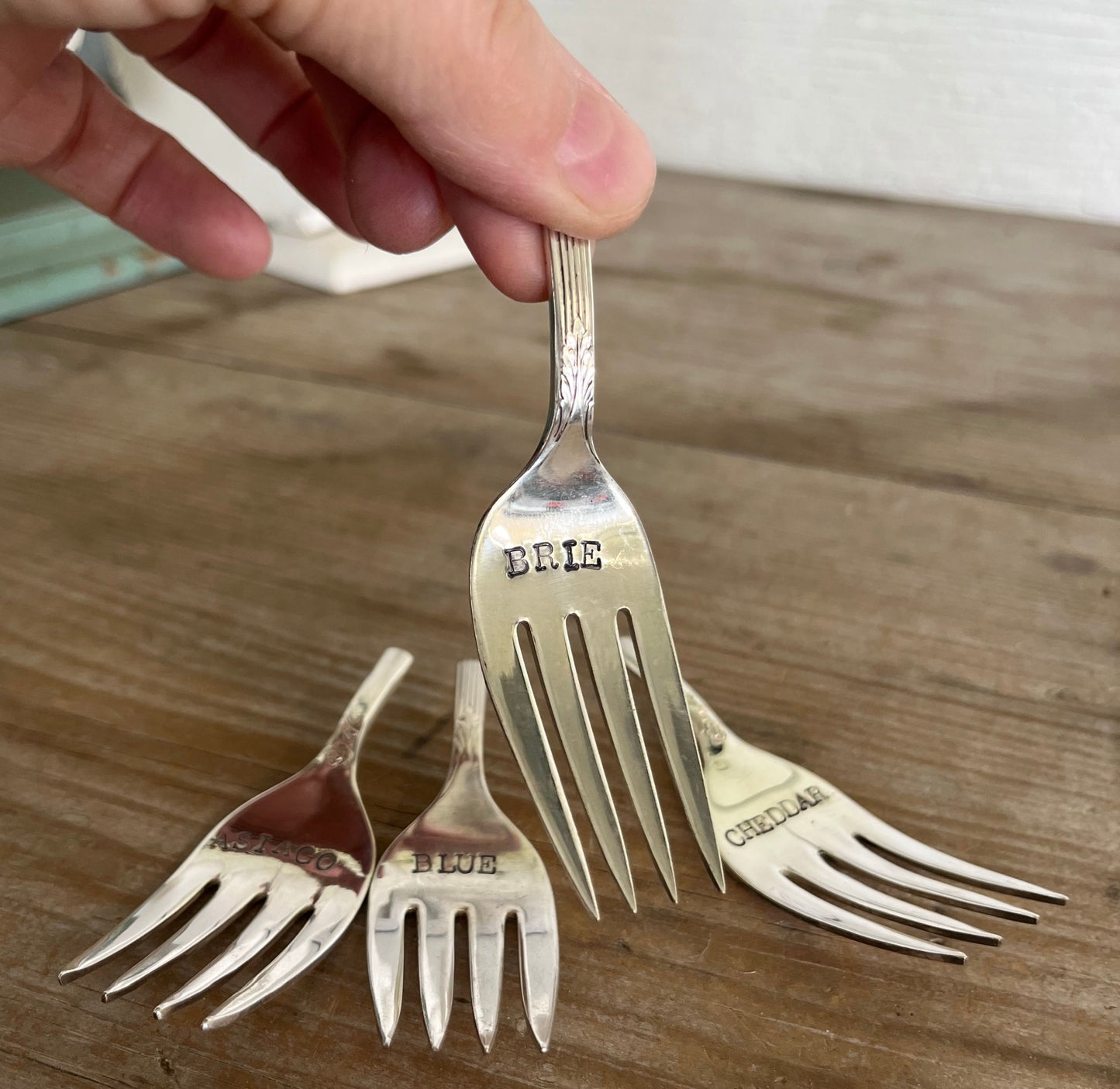 Upcycled fork cheese markers set - one-of-a-kind vintage silverware labels for cheese board entertaining