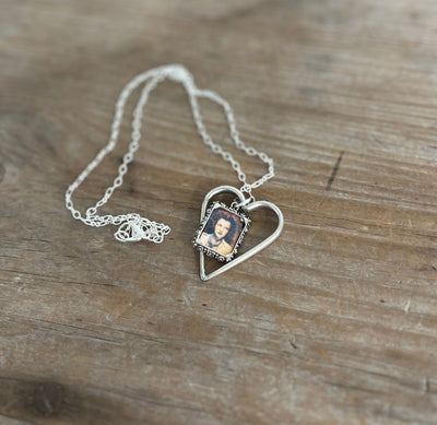 upcycled silverware open heart pendant necklace on 2" silverplate chain