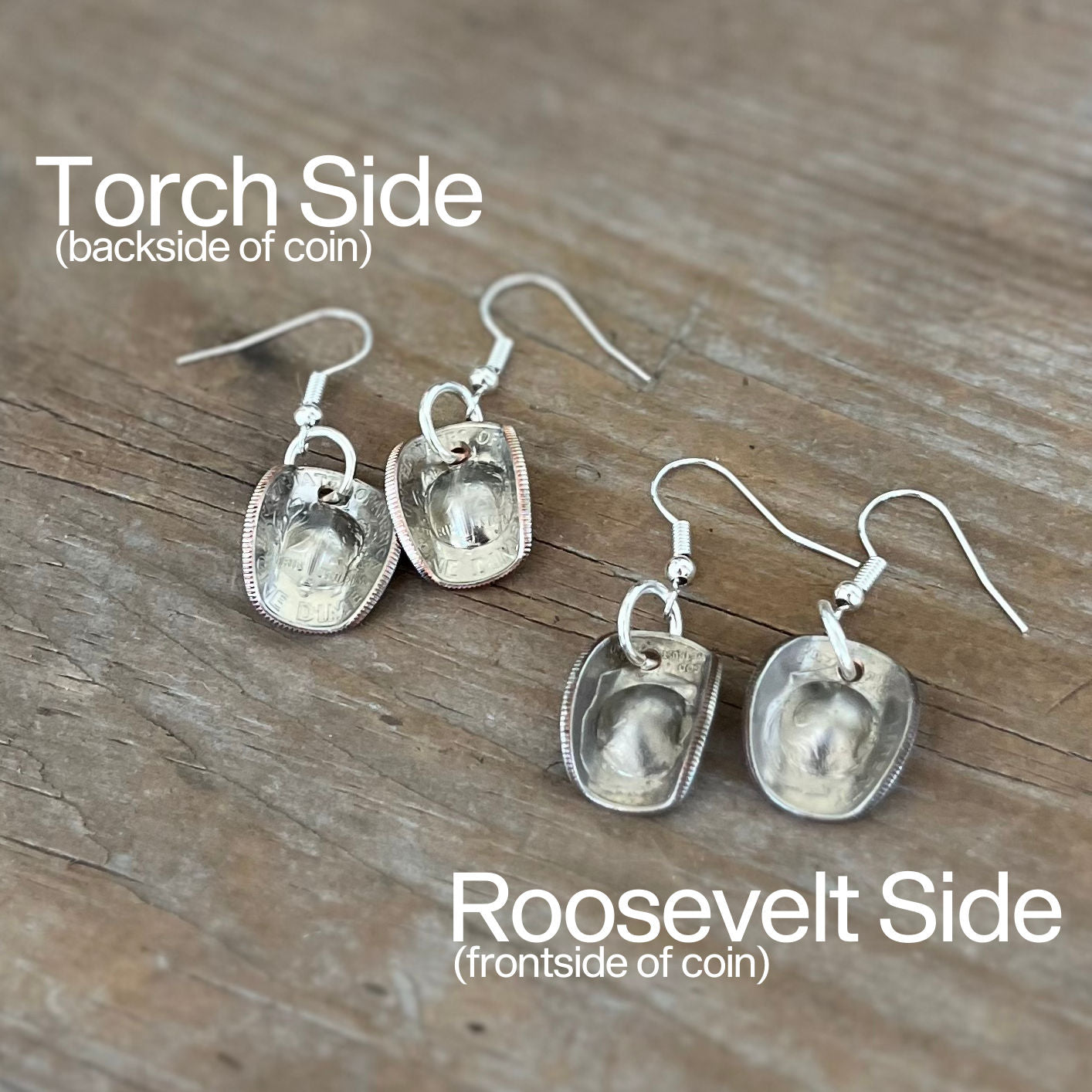 Dime cowgirl hat earrings displaying Roosevelt Head and olive branch & torch