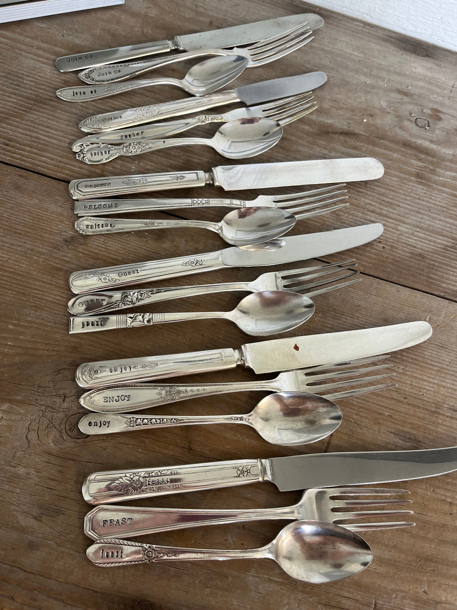 Stainless Steel Pottery Barn Antique Silver Sentiment Flatware