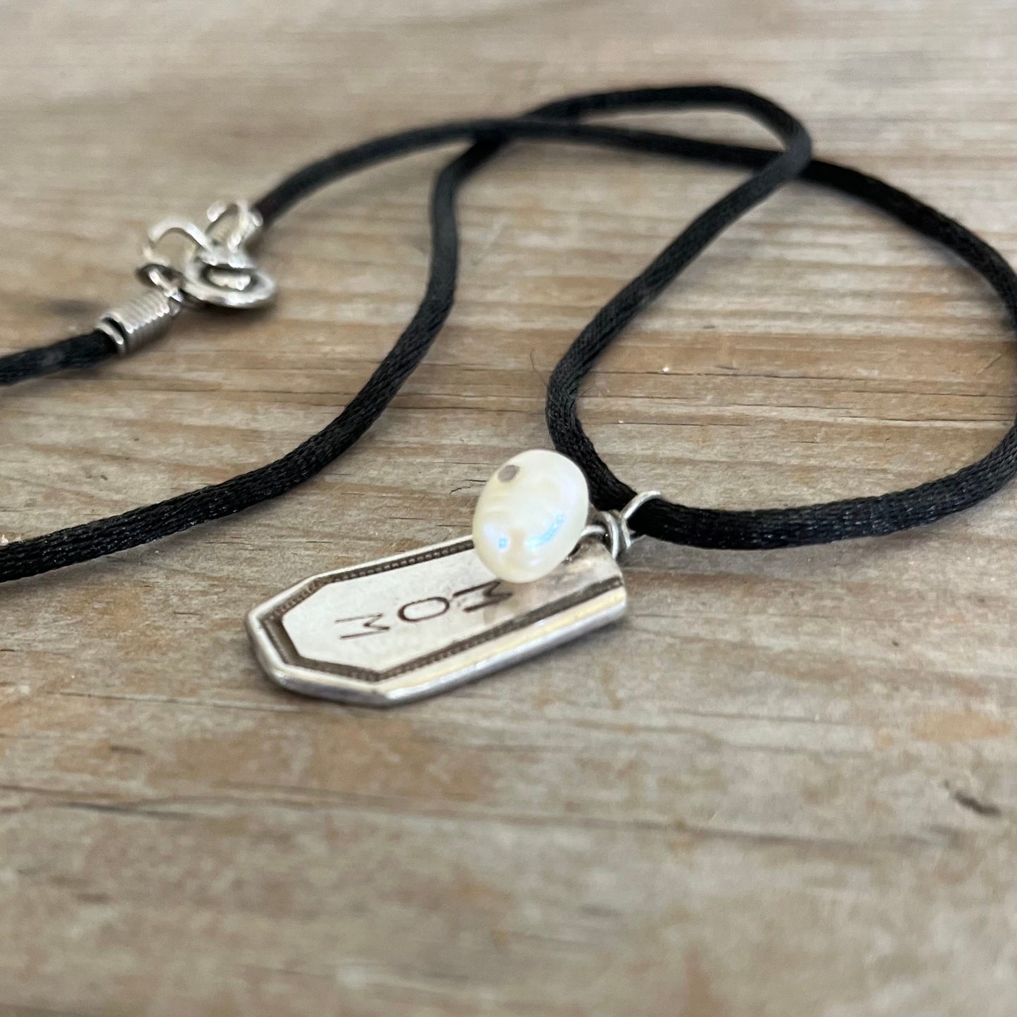 SALE Stamped Spoon Handle Necklace with Cultured Pearl - #0230