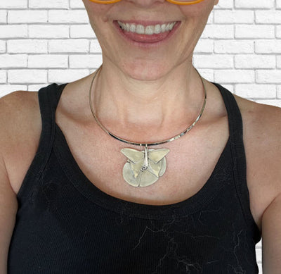 Sterling Silver Spoon Butterfly on Flower Cuff Necklace - #0791