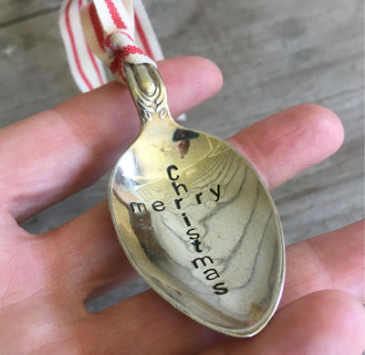 Stamped Spoon Ornament - MERRY CHRISTMAS cross - #2072