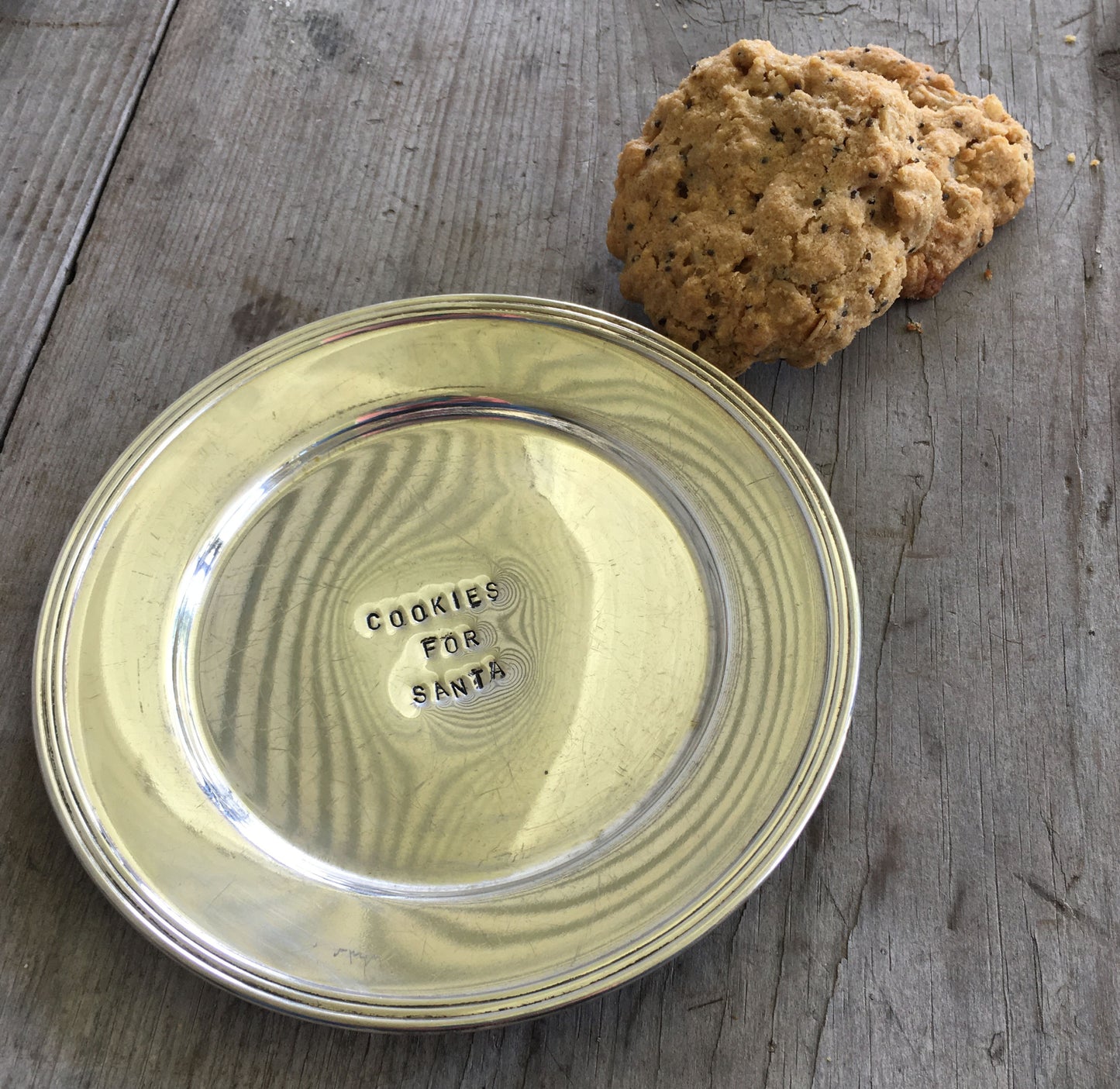 Cookies for Santa Stamped Silverplate Dish