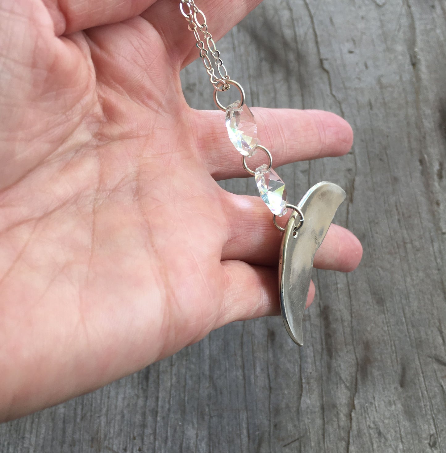 Spoon Whale Tail Necklace w/ Chandelier Crystals -# 4284