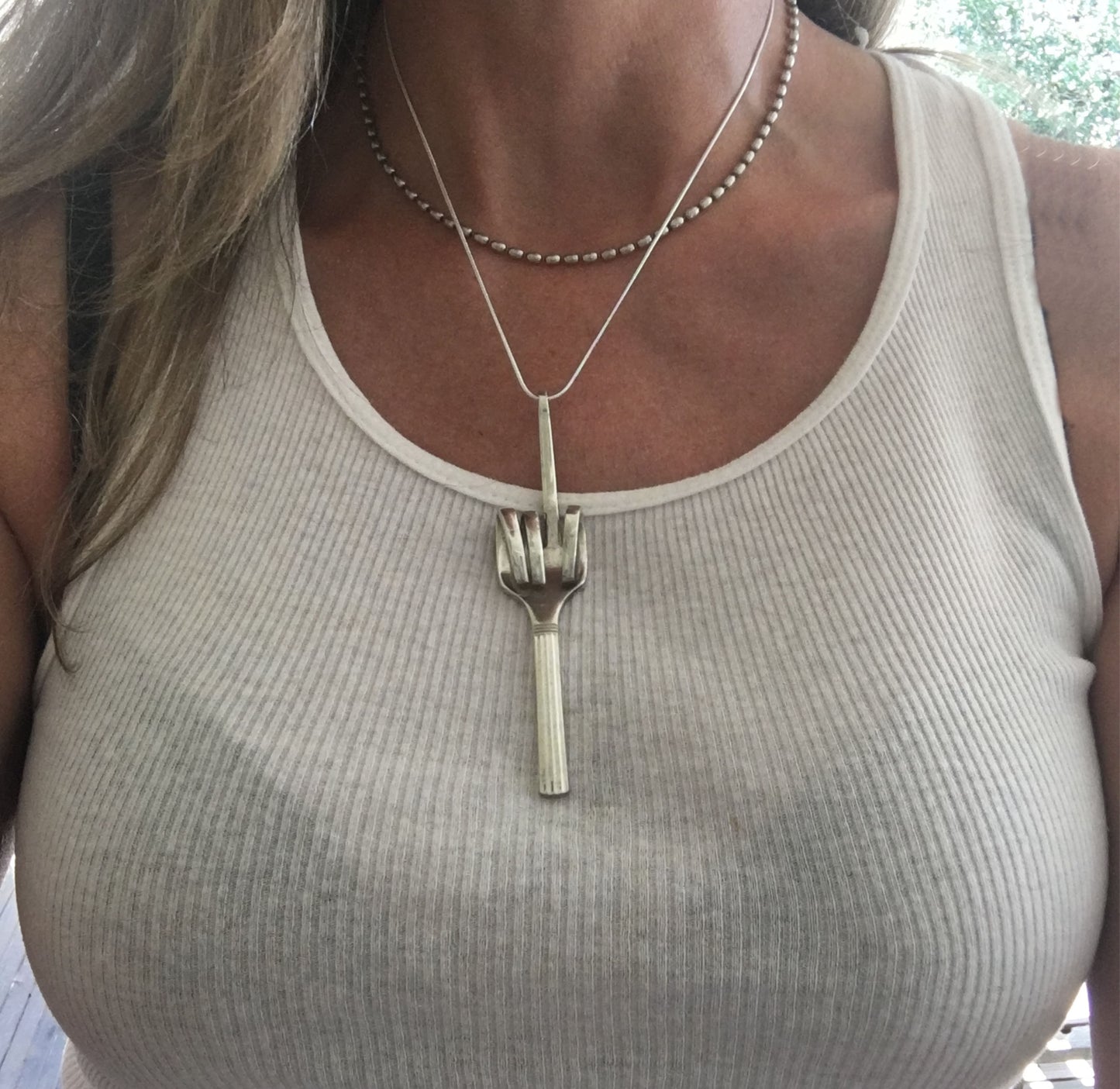 Fork Middle Finger Necklace - FLIPPING THE BIRD FUCK YOU2- #4401