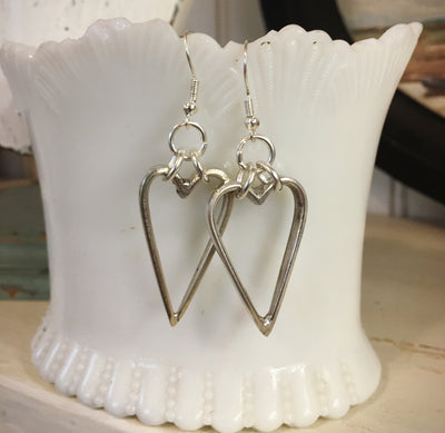Upcycled Silverware Heart Hoop Pierced Dangling Earrings