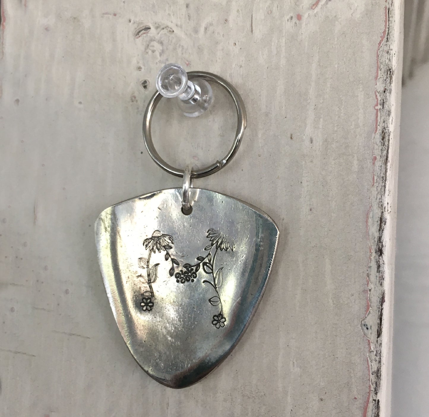 Floral Monogram Stamped Spoon Keychain "M"