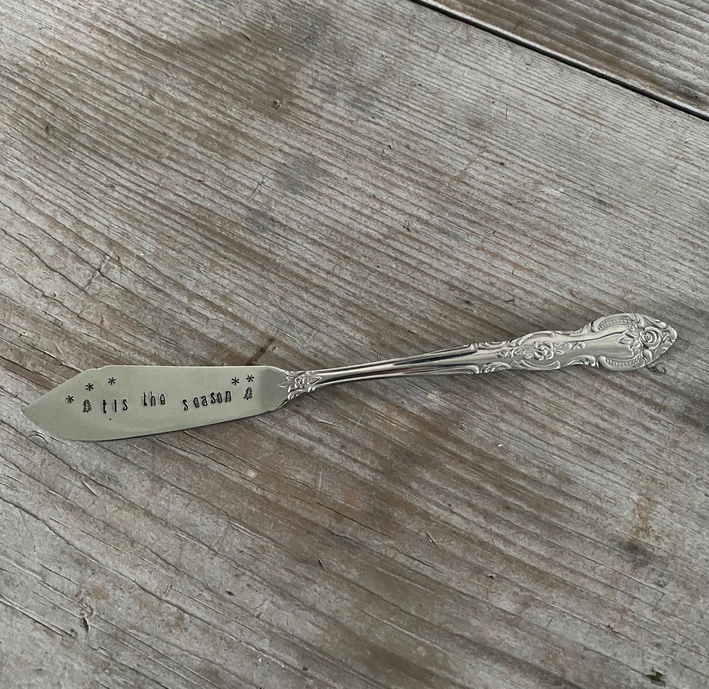 TIS THE SEASON - Hand Stamped Cheese Spreader/Knife - #4935