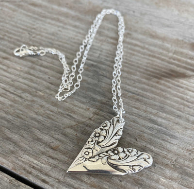 Upcycled Silverware Heart Pendant Necklace