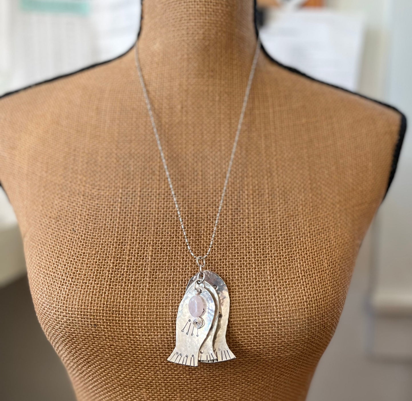 Premium handcrafted string of fish pendant necklace from vintage silverware spoons - unique upcycled artisan jewelry