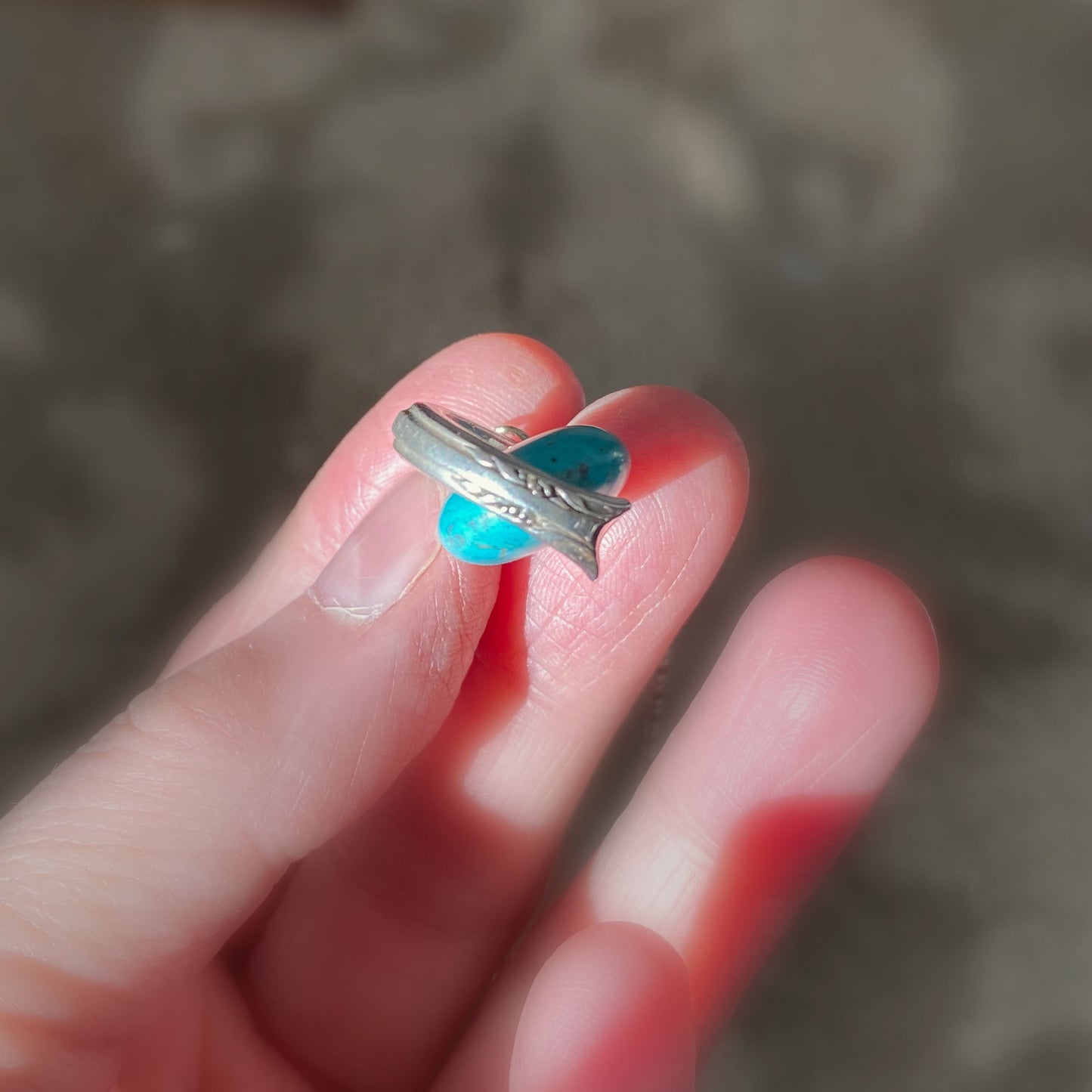 SALE Silverware Handle Necklace with Swiveling Turquoise Colored Stone