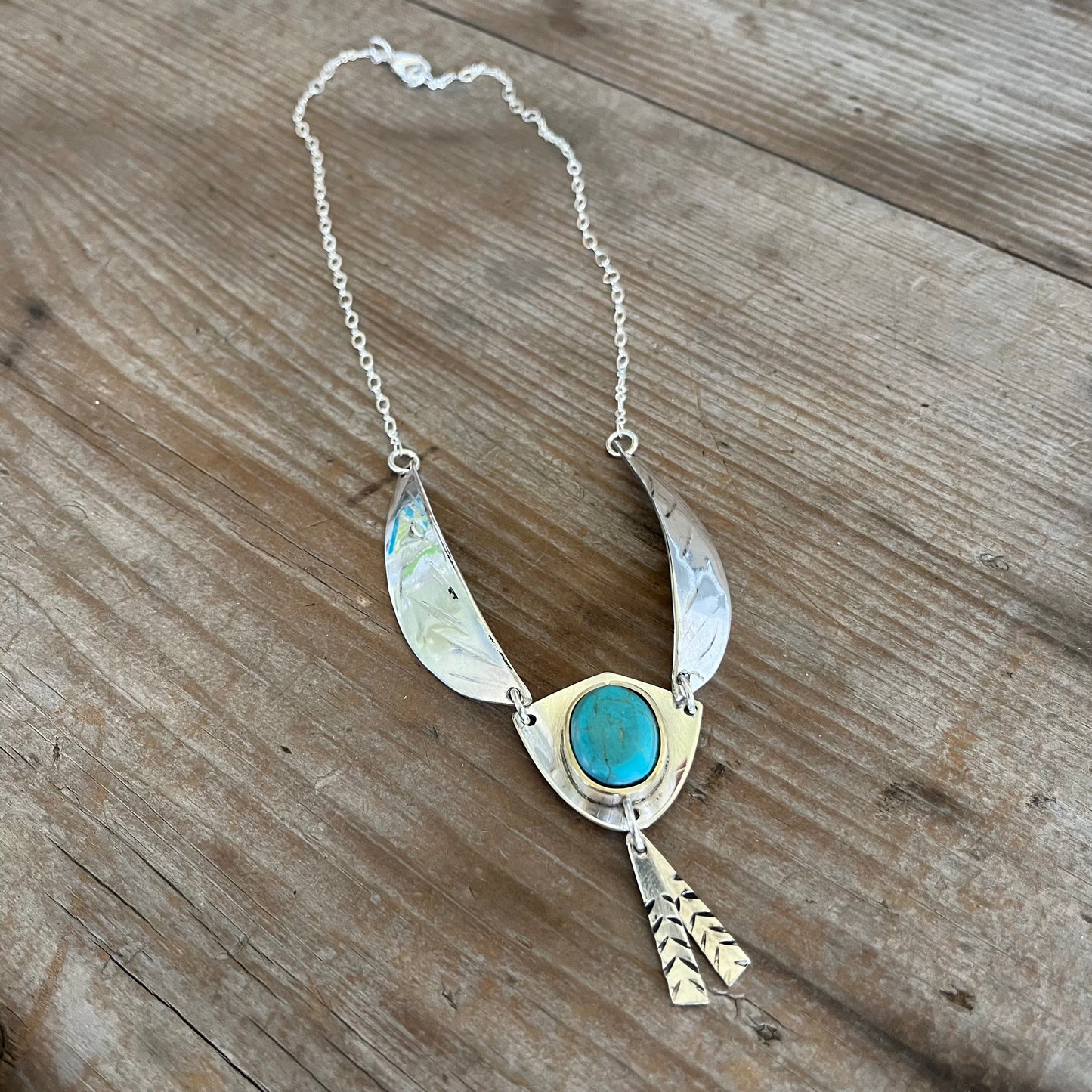 Native Wings Spoon Necklace with Stone Bead Bead on Shield- #5553