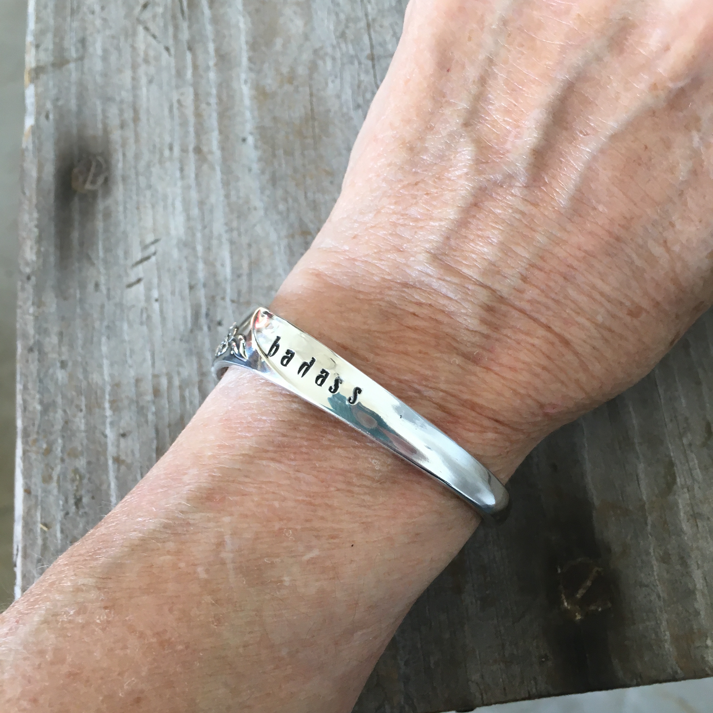 Spoon Cuff Bracelet Community Plate Evening Star Shown on Model's Wrist