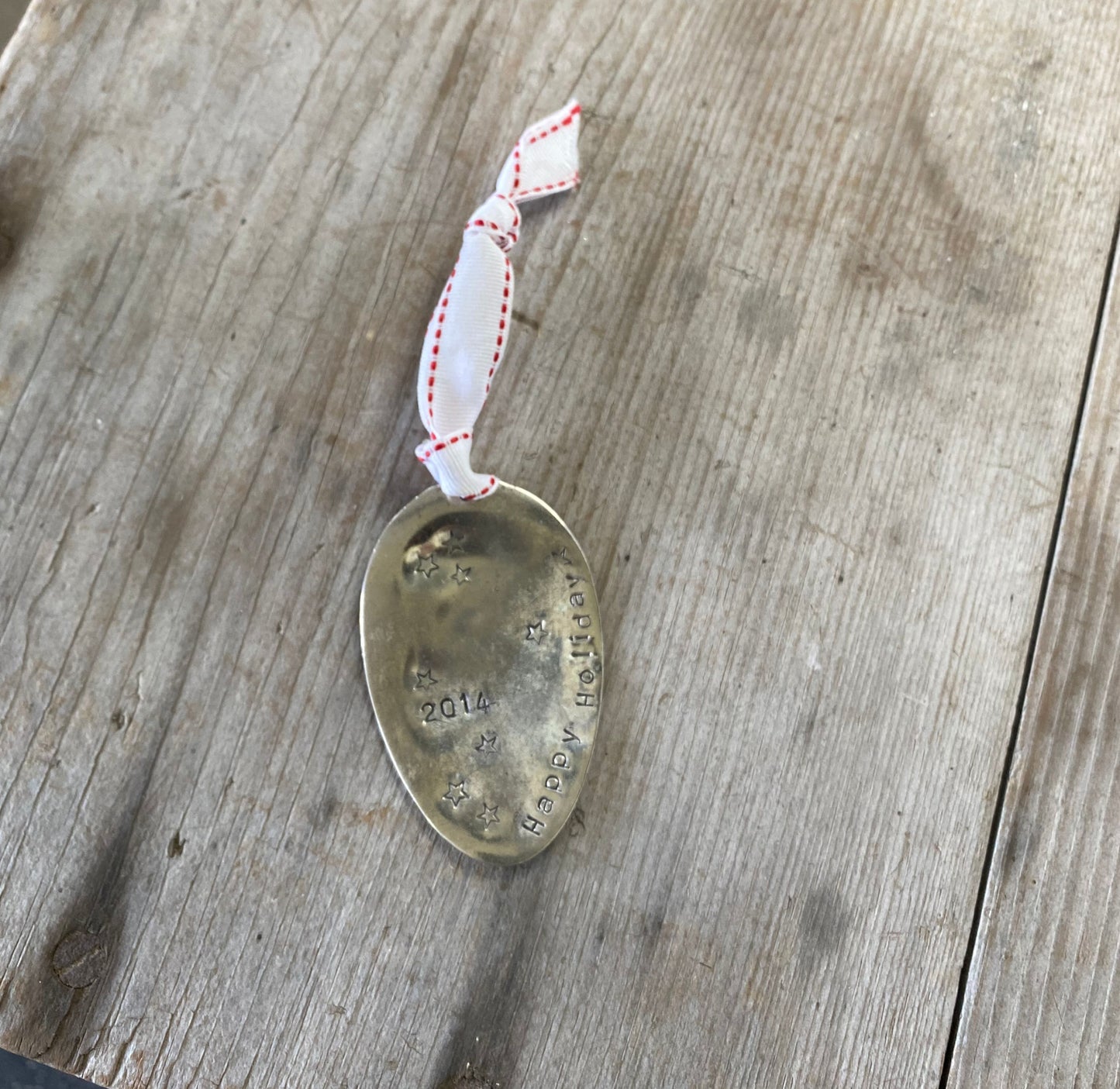 SALE - Spoon Ornament Hand Stamped 2014 - #945
