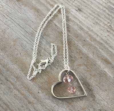 Upcycled Fork Heart Necklace Valentines Day with Pink Czech Glass beads