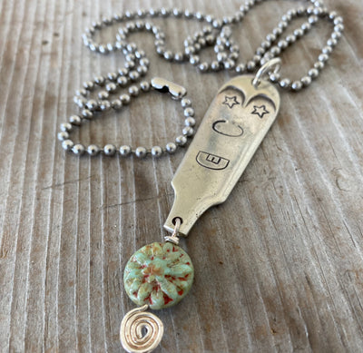 SALE Spoon Necklace - Stamped with Funny Face - #5032