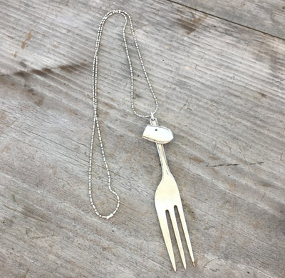 UPcycled Fork Necklace Giraffe Shape with Long Silverplate Chain