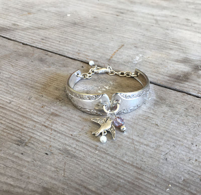 Spoon Bracelet Camelia with Pewter Bird charm and beads