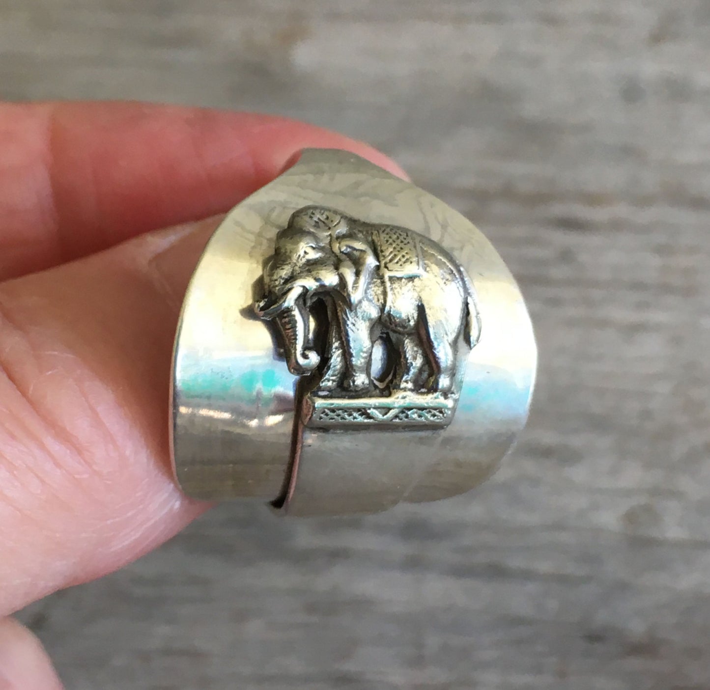 Sterling Spoon Cuff Ring - ELEPHANT - #4432