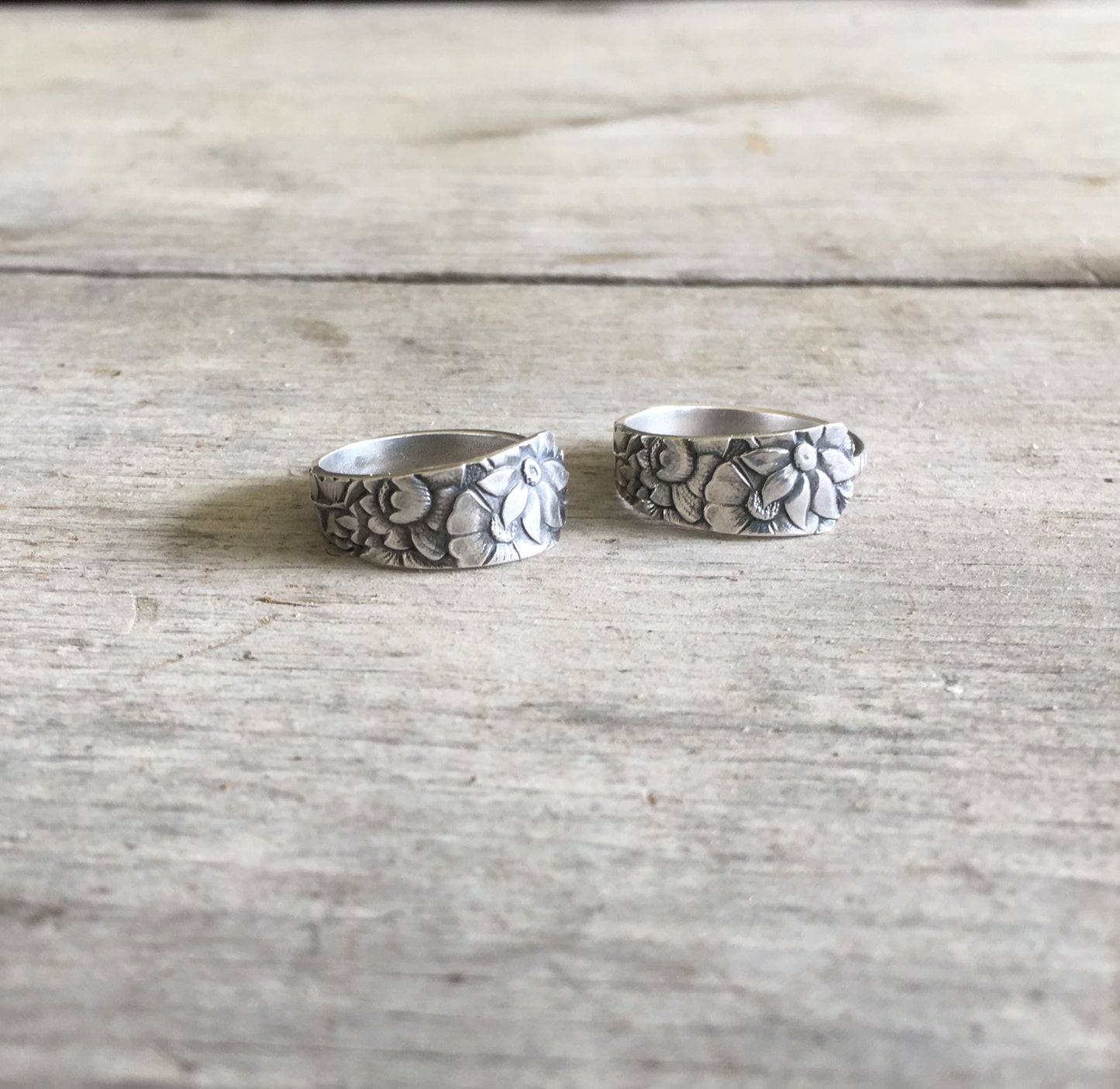 Gorham Dehli sterling spoon ring close-up detail - Sterling spoon ring - handcrafted from upcycled vintage silverware - Laughing Frog Studio