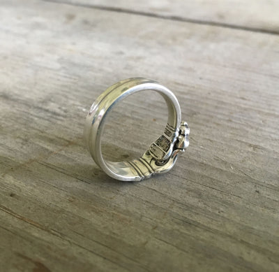 Detail of coil-wrap construction on International Silver Royal Danish sterling silver demitasse spoon ring