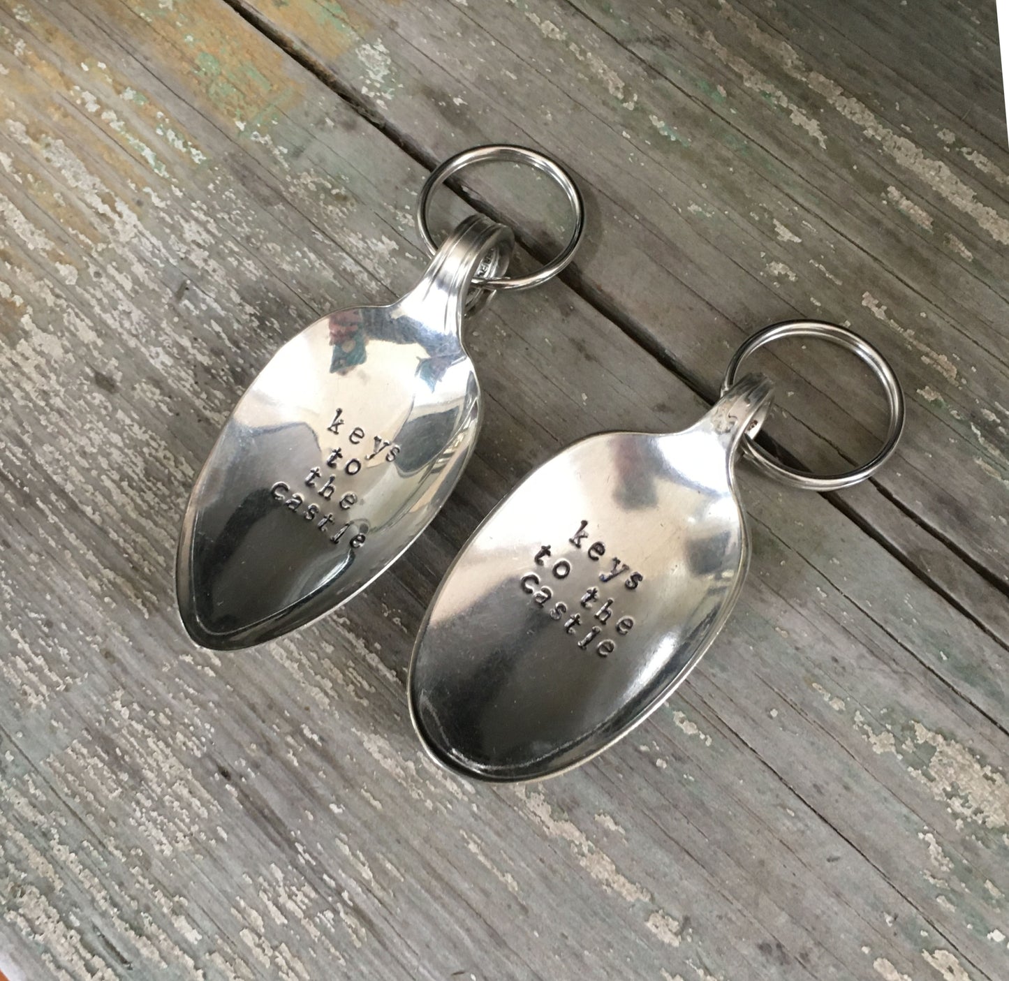 Keys To The Castle vintage spoon keychain alternate view showing handcrafted upcycled silverware detail