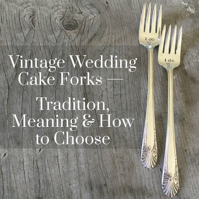 Vintage wedding cake forks handcrafted from upcycled silverware - flat lay product photo - Laughing Frog Studio