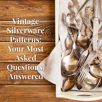 Vintage silverware collection arranged in a white wooden tray - vintage silverware patterns guide - Laughing Frog Studio
