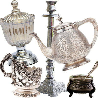 Grouping of various 1700s 1800s 1900s silverplate and sterling silver pieces - History of Silverplating - Laughing Frog Studio