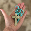 Silverware Cross Necklace on Long Necklace of Turquoise Glass Beads - #4124