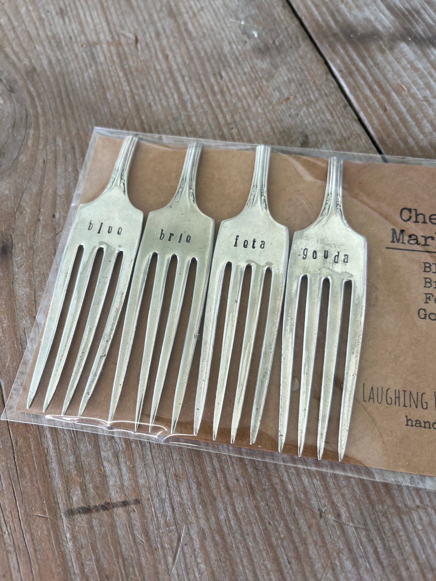 Mismatched vintage fork cheese markers - one-of-a-kind upcycled silverware labels with modern typography