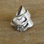 Close up side view of sterling silver elephant demitasse spoon ring - handcrafted from upcycled vintage silverware - Laughing Frog Studio