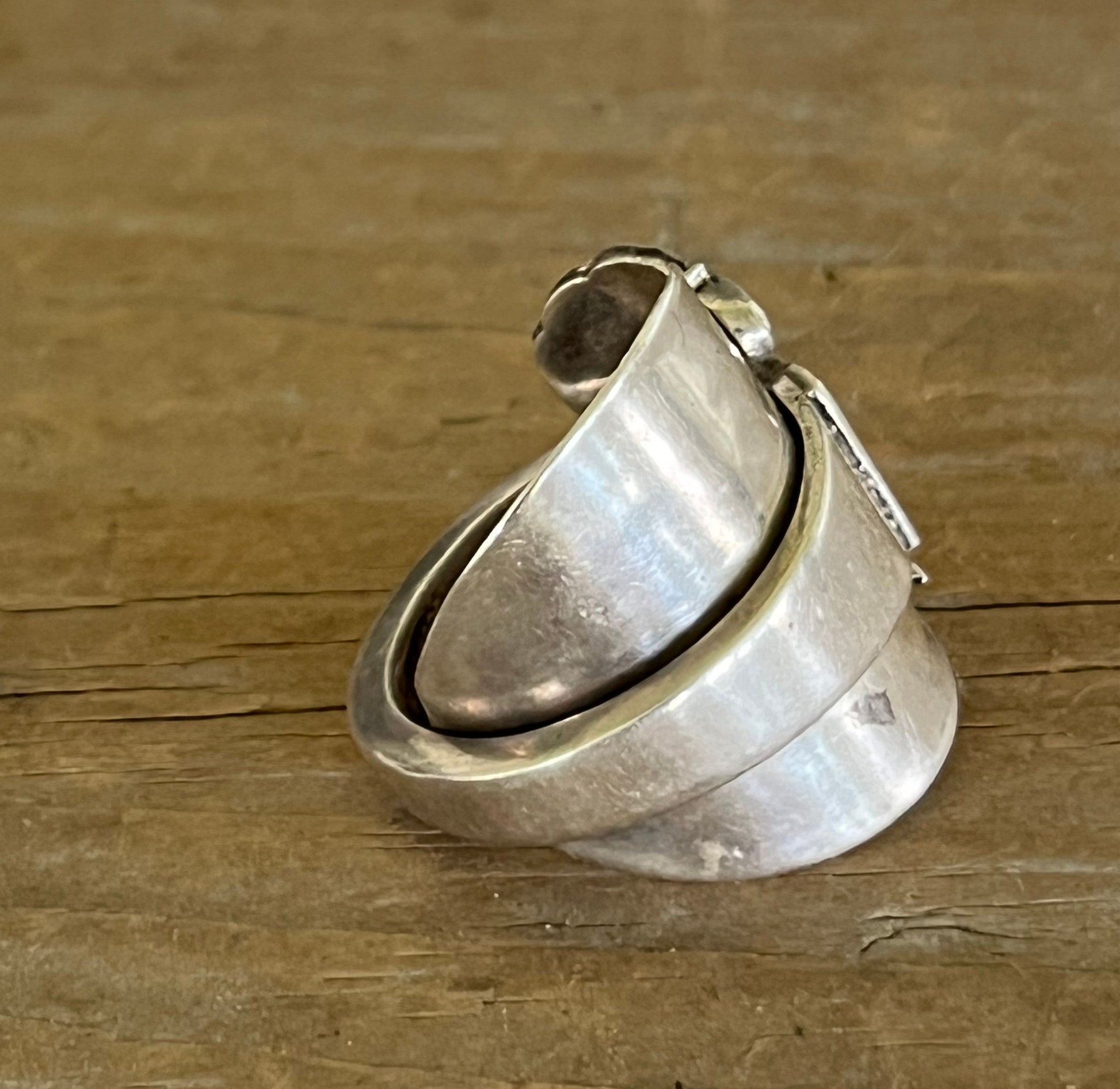 Back view of sterling silver elephant demitasse spoon ring - handcrafted from upcycled vintage silverware - Laughing Frog Studio