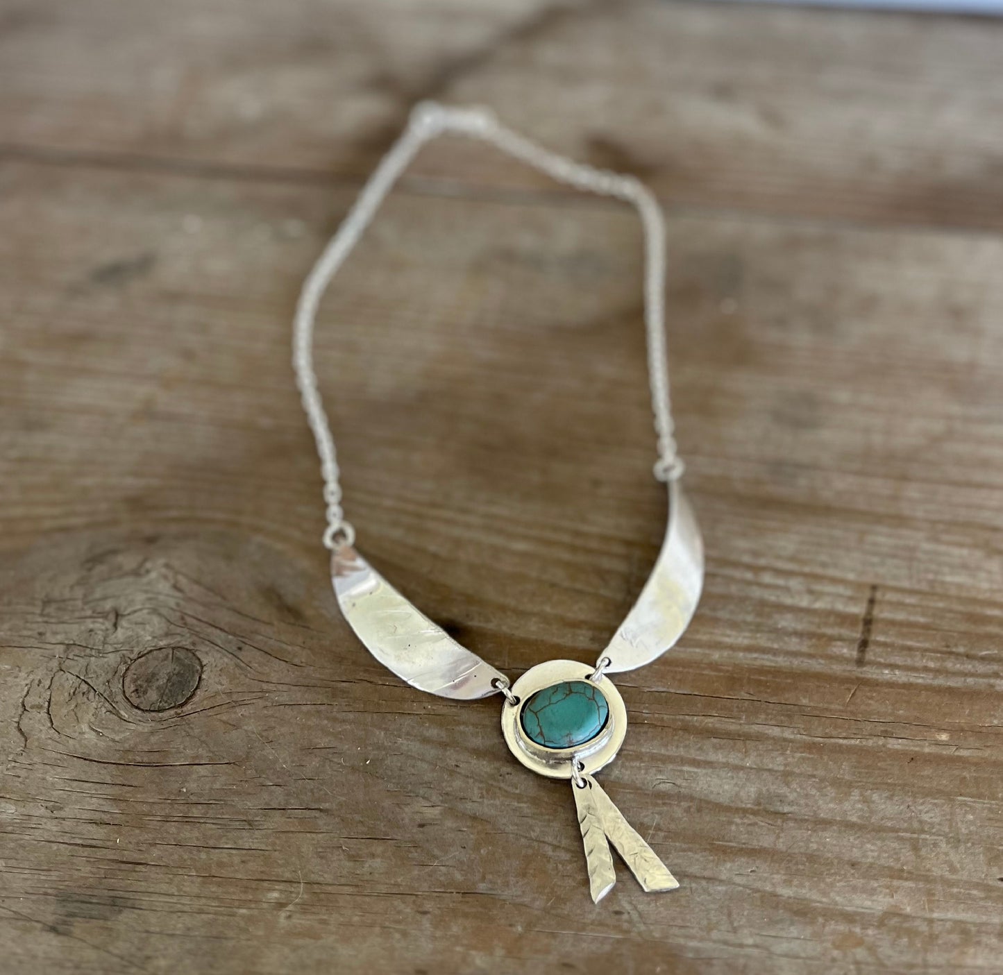 Native American inspired spoon necklace with turquoise bead - handmade upcycled silverware
