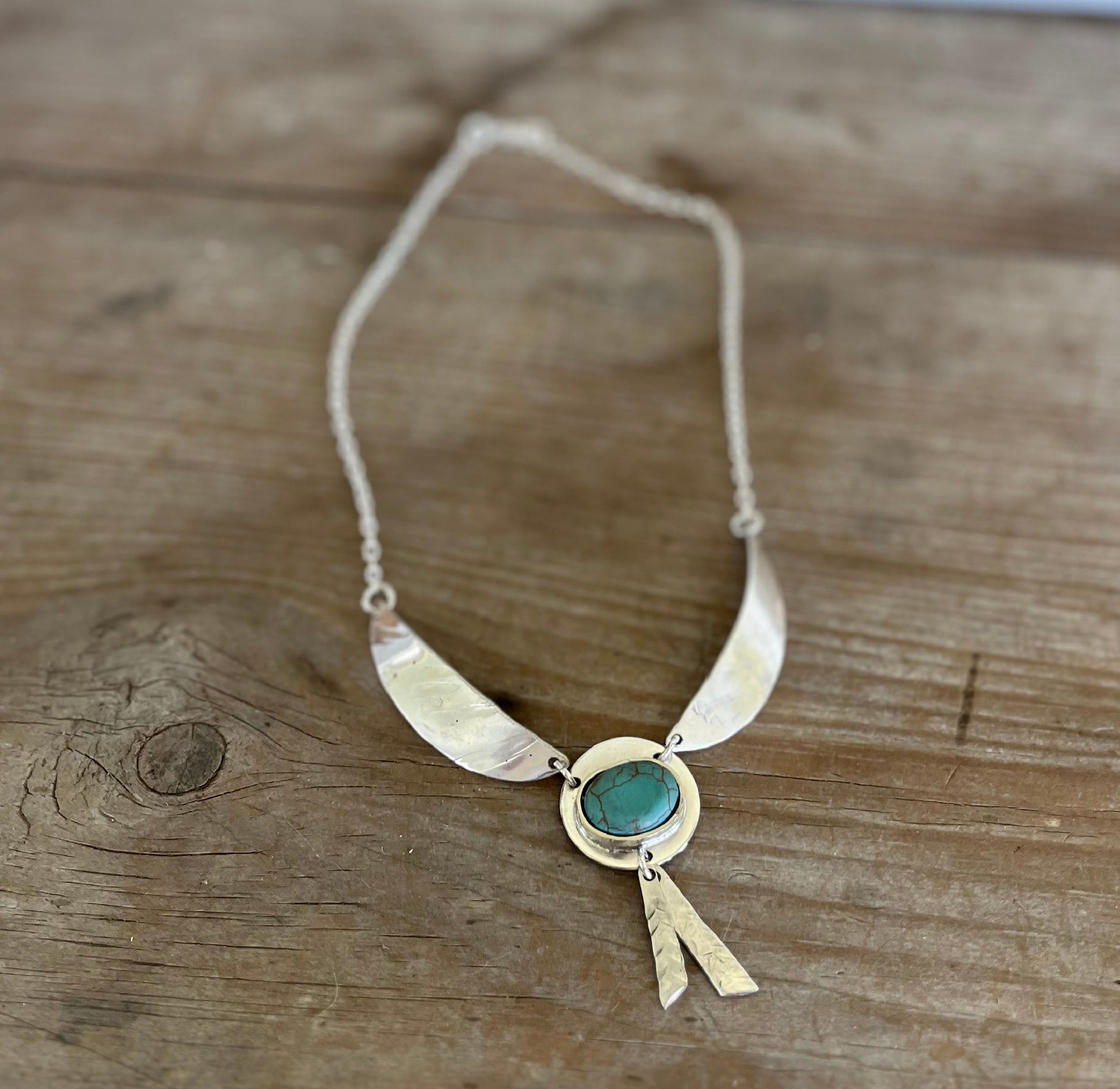 Native American inspired spoon necklace with turquoise bead - handmade upcycled silverware