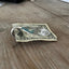 Side view of upcycled silverplate spoon guitar money clip VISION showing clip mechanism