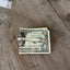Back view of guitar money clip showing Art Deco Moderne pattern vintage silverware spoon decorative detail where the fret board is 