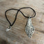 Vintage Wallace Silverplate Baroque ladle handle pendant necklace on black silk cord, bold upcycled statement jewelry 
