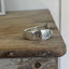 FLW initial monogram stamped spoon cuff bracelet side angle - handcrafted from upcycled vintage silverware - Laughing Frog Studio
