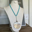 Artisan lariat necklace featuring upcycled tomato server and turquoise magnesite beads - unique statement 
jewelry